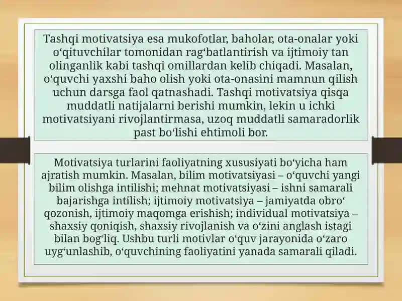 Natijalar motivatsiyasi va mashg‘ulotlar motivatsiyasining o‘zgarishi 4