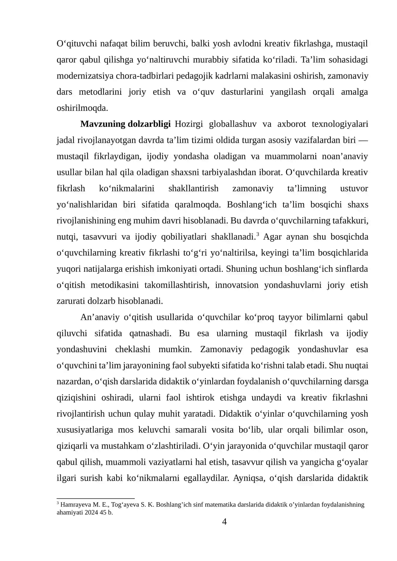 Boshlangʻich sinf oʻqish darslarida didaktik oʻyinlardan foydalanish orqali kreativ fikrlash samaradorligini oshirish 4