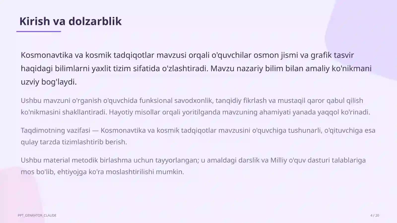 Kosmonavtika va kosmik tadqiqotlar (11-sinf) 4