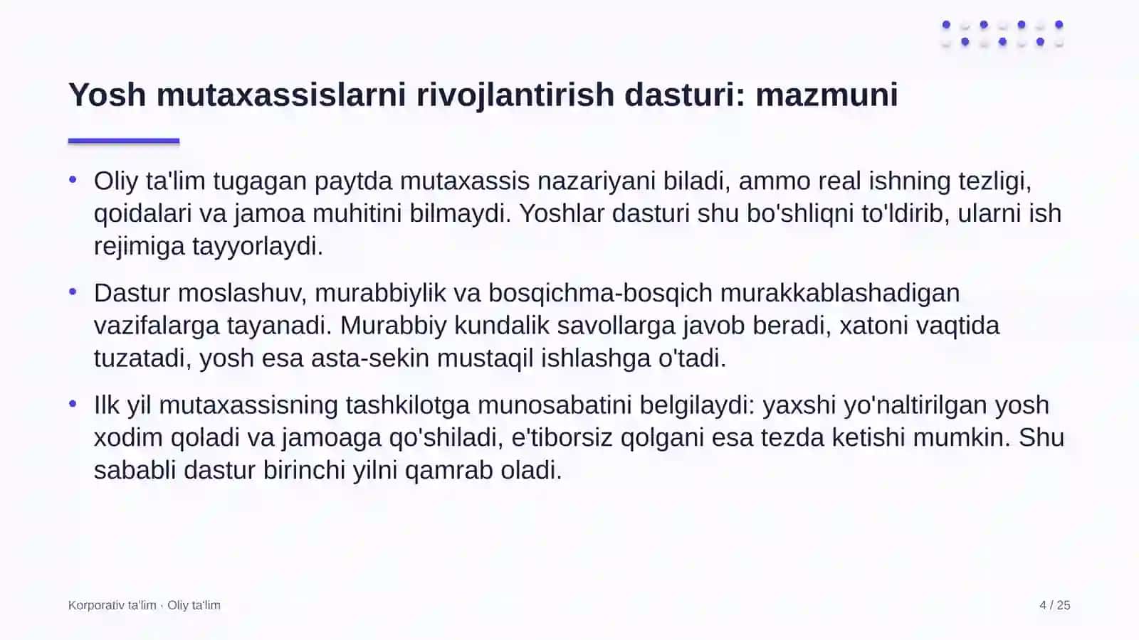 Import faoliyatida yosh mutaxassislarni rivojlantirish dasturi 4