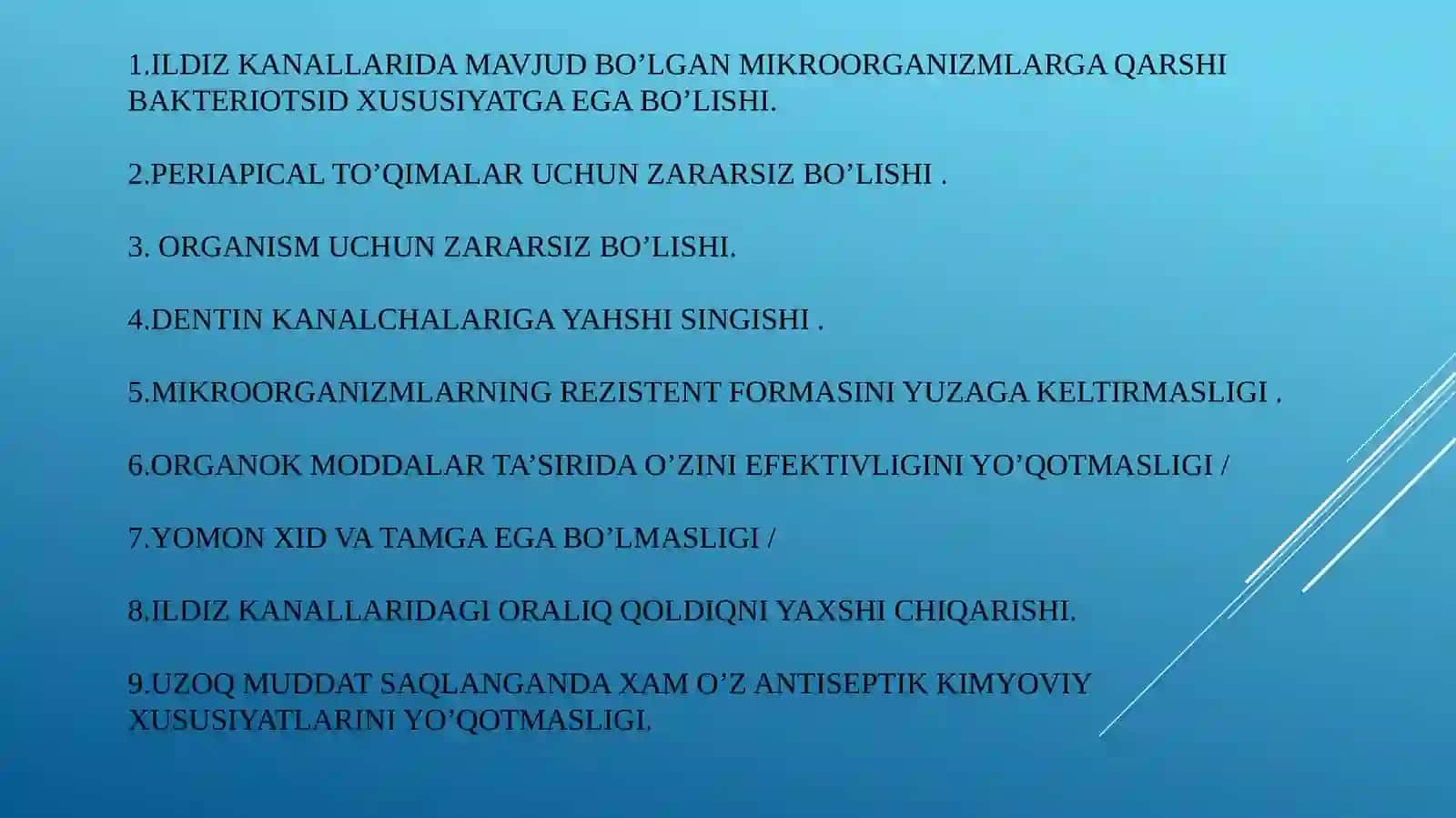 ILDIZ KANALLARIGA TIBBIY ISHLOV BERISHDA QO'LLANILADIGAN SUYUQLIKLAR 4