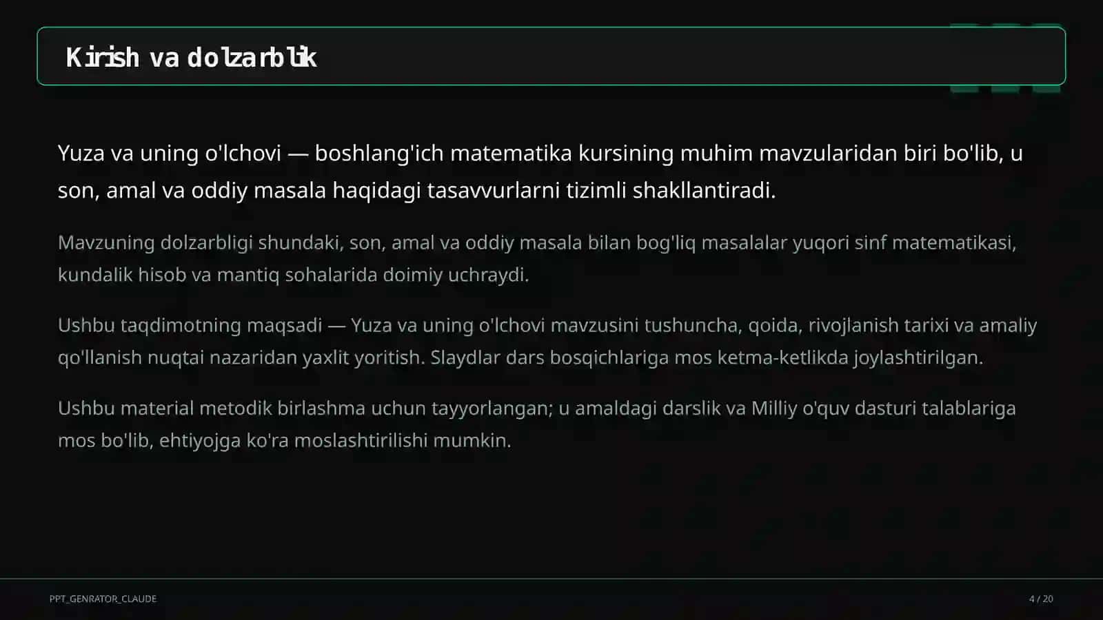 Yuza va uning o'lchovi (3-sinf) 4