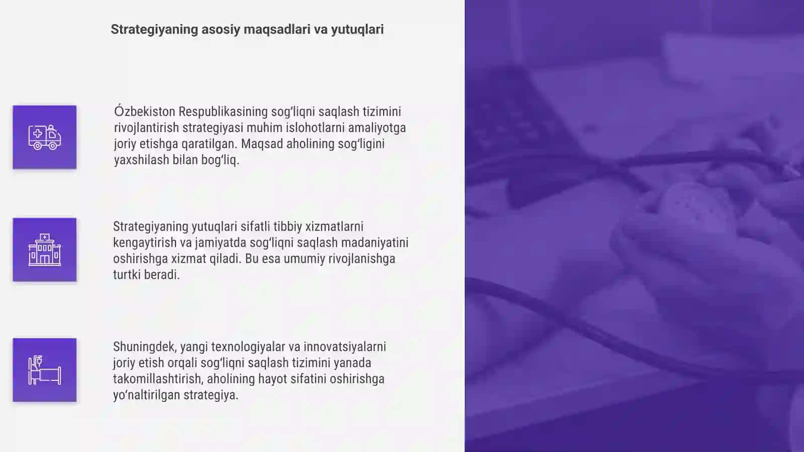 Ózbekiston respublikasi sogliqni saqlash tizimini rivojlantirish strategiyasi: sogliqni saqlash sohasidagi islohotlar 4
