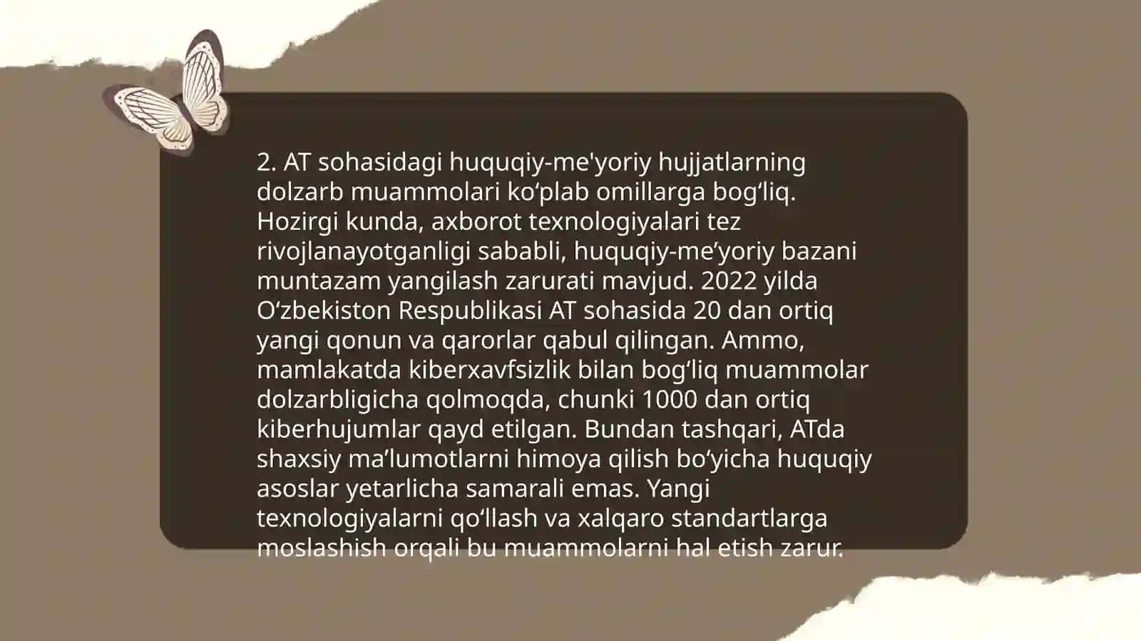 O'zbekistonda AT sohasidagi huqugiy-meyoriy hujjatlar va rivojlanish istiqbollari 4