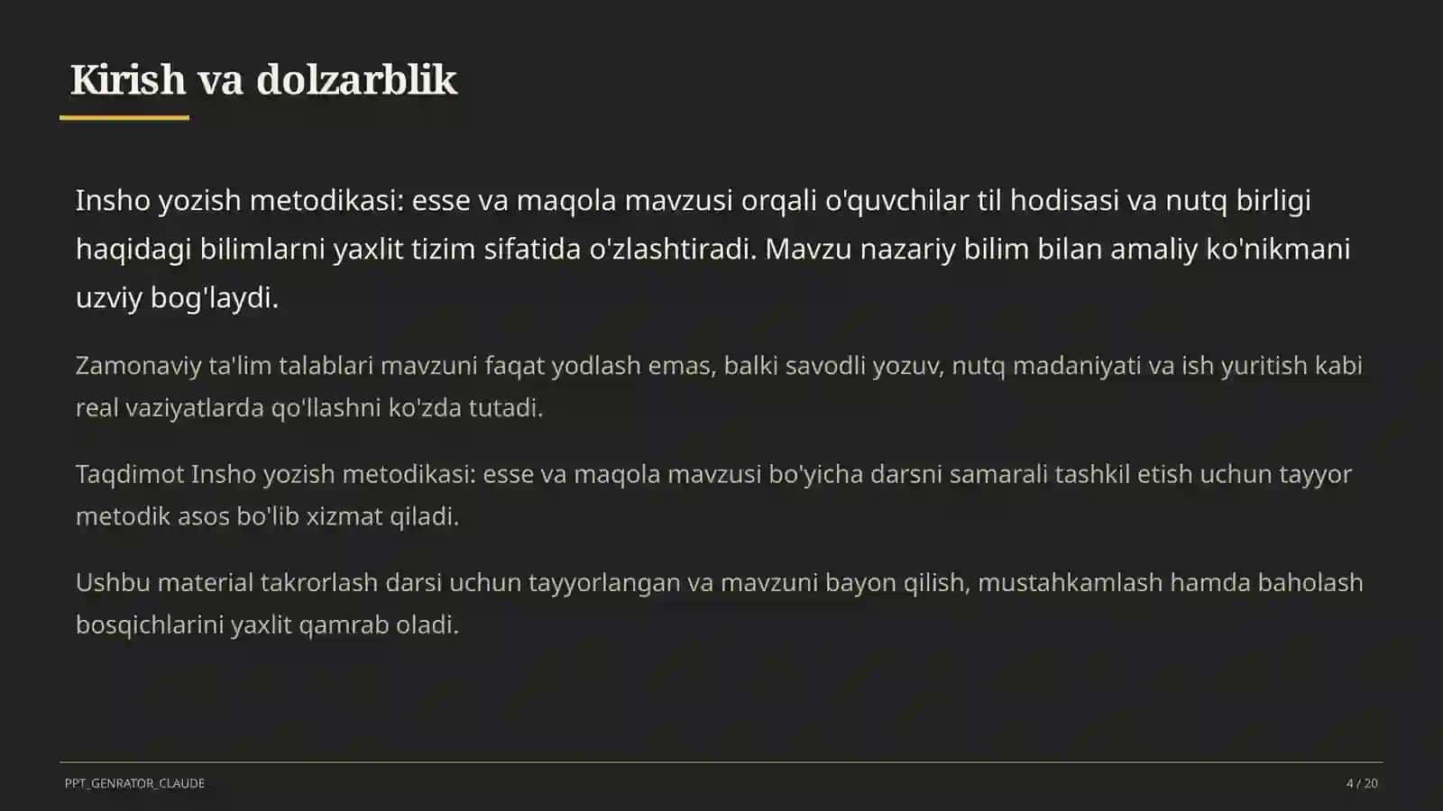 Insho yozish metodikasi: esse va maqola (11-sinf) 4
