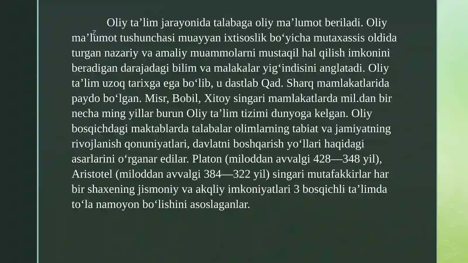 Oliy ta'lim tizim va OTM tarixi va ularning tuzilishi 4