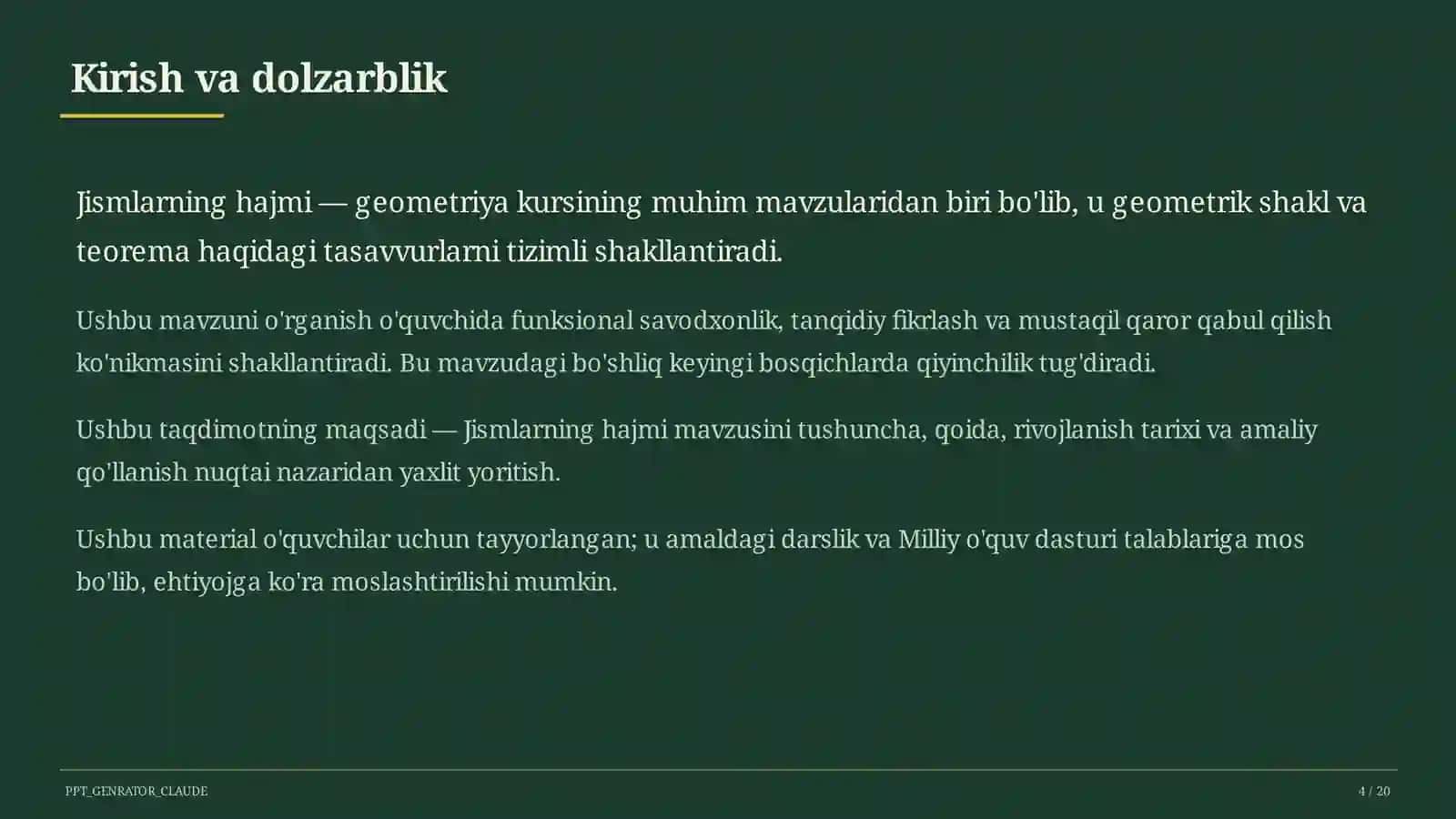 Jismlarning hajmi (11-sinf) 4