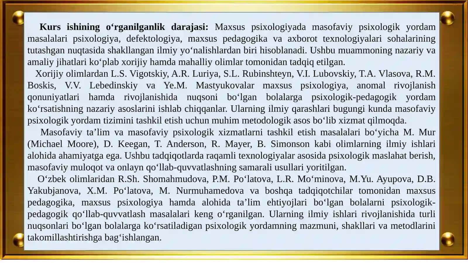 MAXSUS PSIXOLOGIYADA MASOFAVIY PSIXOLOGIK YORDAM 4