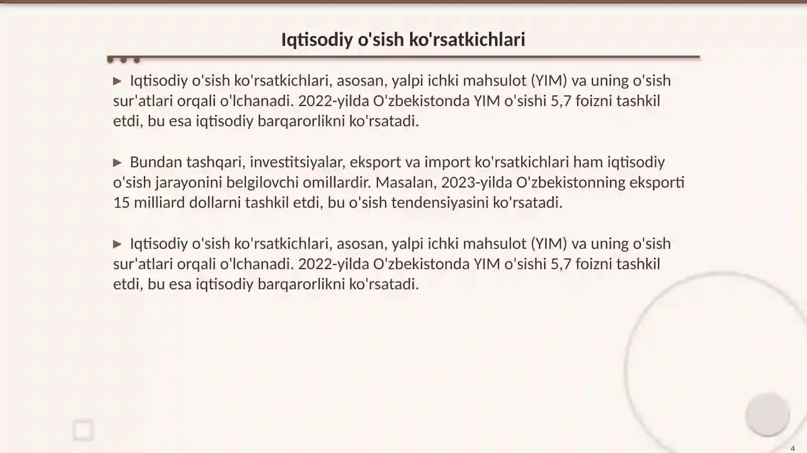 Iqtisodiy taraqqiyot va Iqtisodiy o’sish tendensiyasi 4