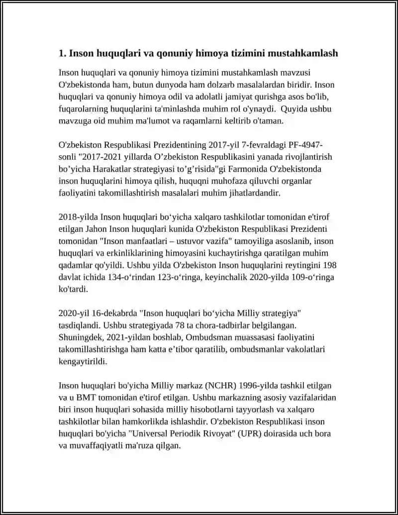 INSON QADRINI YUKSALTIRISH VA ERKIN FUQAROLIK JAMIYATINI YANADA RIVOJLANTIRISH ORQALI XALQPARVAR DAVLAT BARPO ETISH 4