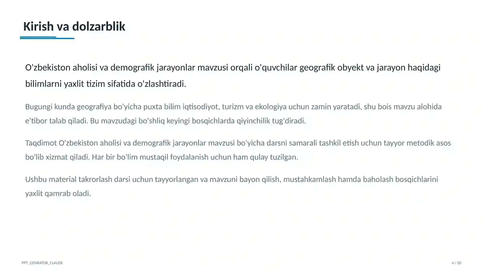 O'zbekiston aholisi va demografik jarayonlar (9-sinf) 4
