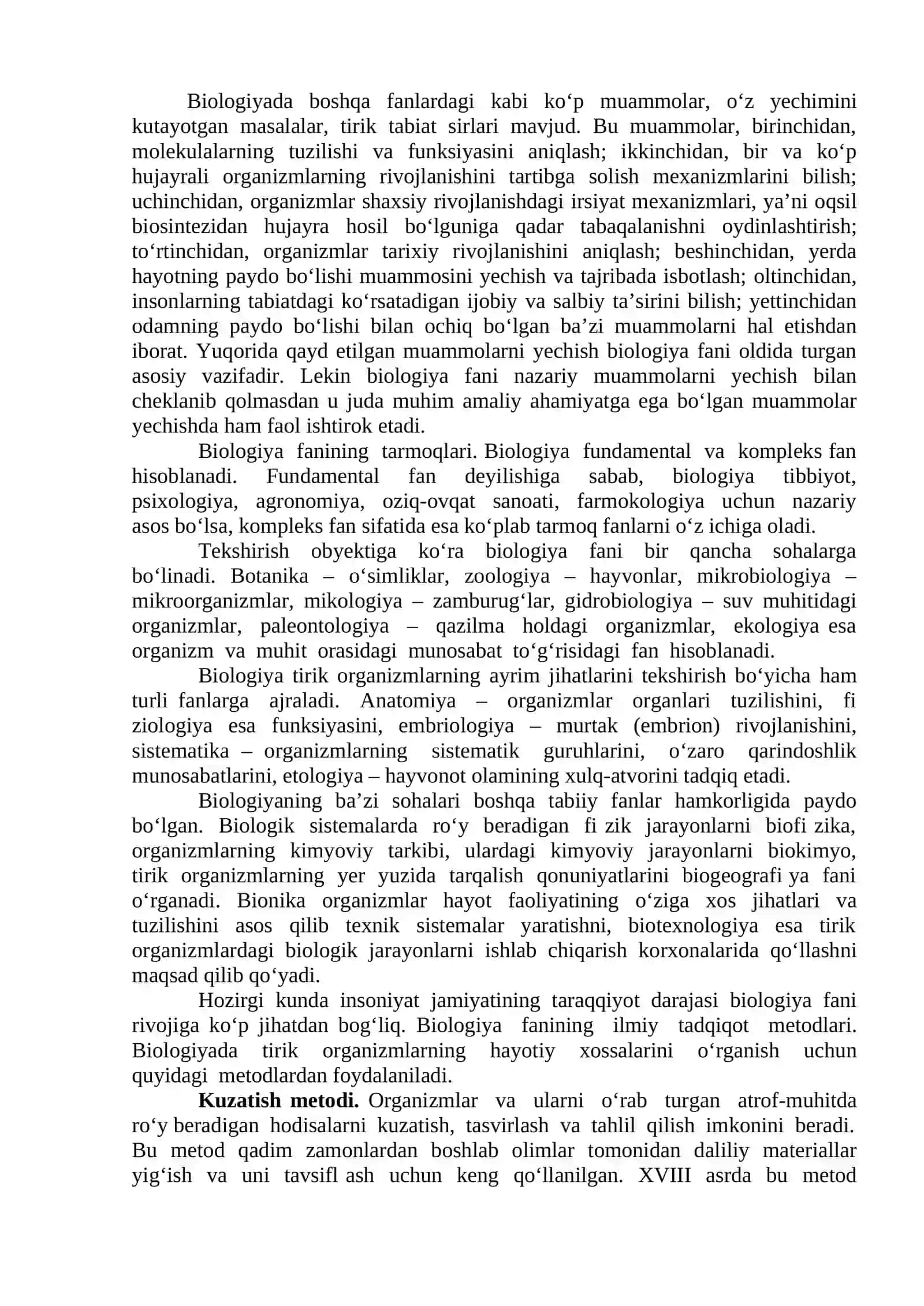 Biologiya faning vazifasi, o‘rganadigan sohalari va uslublari 4