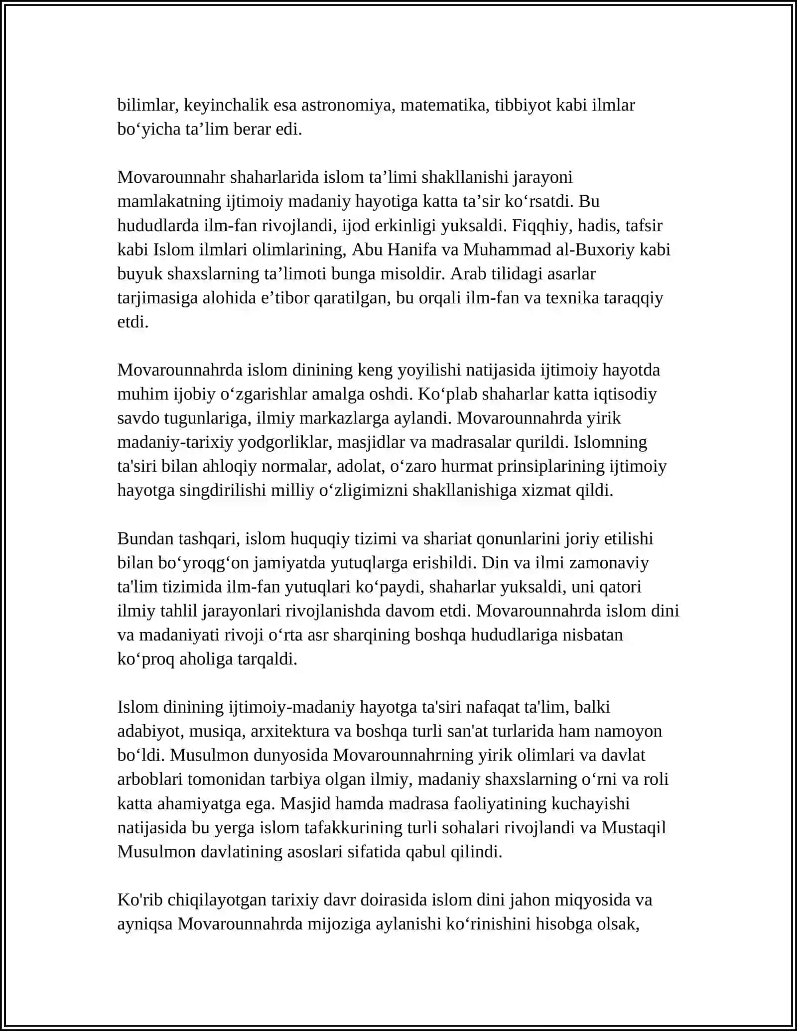 MOVAROUNNAHRDA ISLOM DININING TARQALISHI VA MADRASA TA'LIMI SHAKLLANISHI SHAKLLANISHINING IJTIMOIY MADANIY HAYOTGA TA'SIRI 4