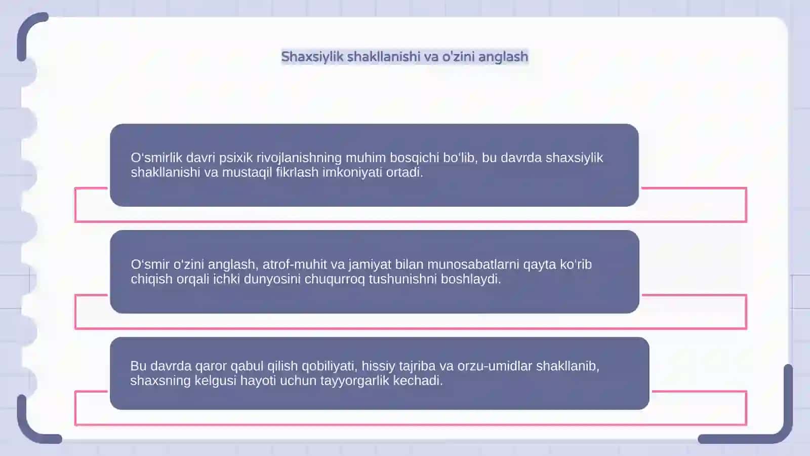 Oʻsmirlik davridagi psixik rivojlanishning umumiy tavsifi 4