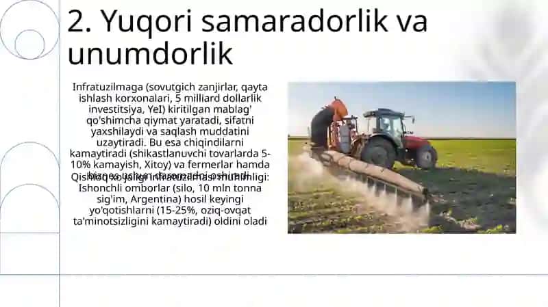 Qishloq xo'jaligi infratuzilmasining ahamiyati 4
