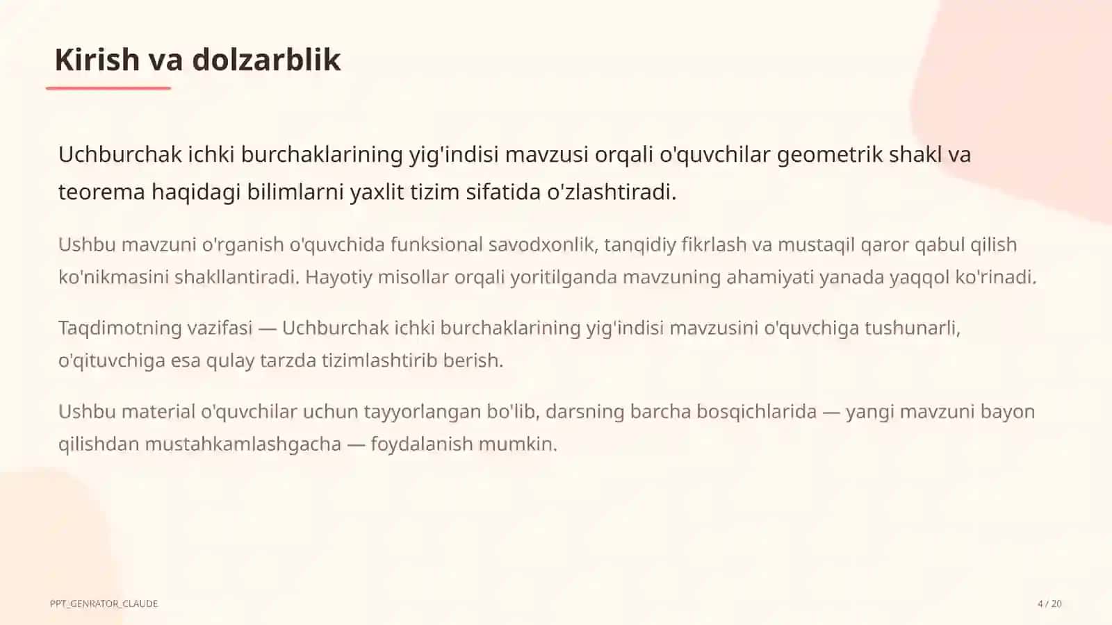uchburchak ichki burchaklarining yigindisi 7 sinf 266 4