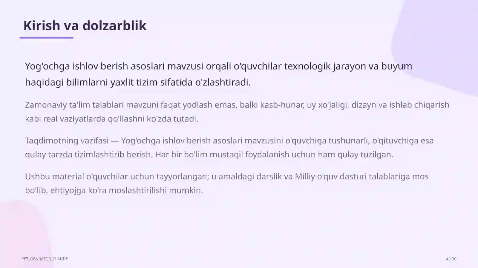 Yog'ochga ishlov berish asoslari (5-sinf) 4