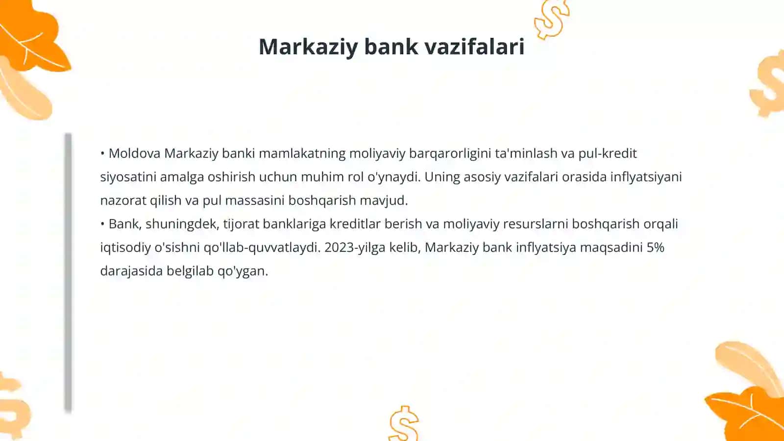 Moldova pul-kredit siyosatini amalga oshiruvchi organ va uning davlat iqtisodiyotida tutgan orni 4