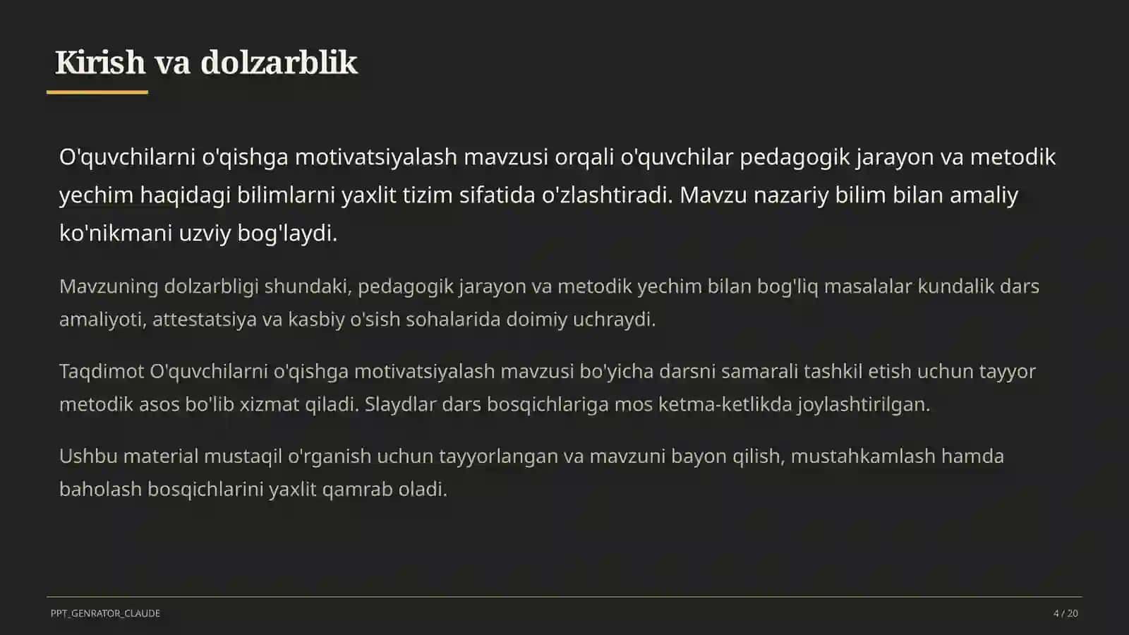 O'qituvchilar uchun: pedagogika va o'qitish metodikasi 4