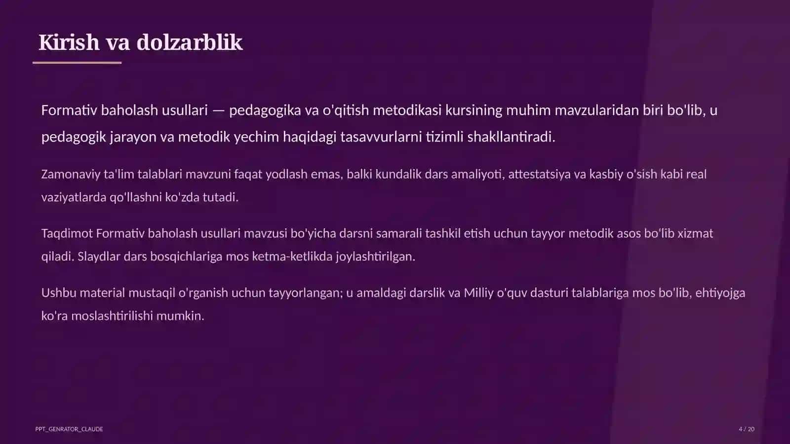 Formativ baholash usullari 4