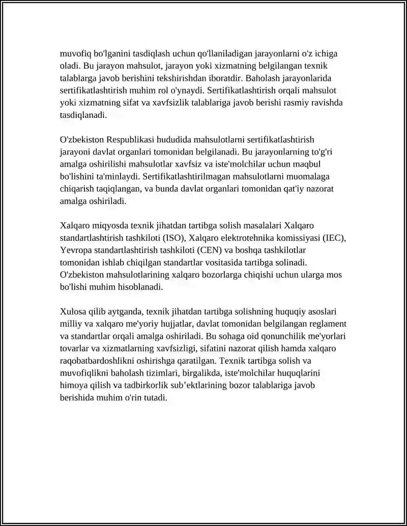 TEXNIK JIHATDAN TARTIBGA SOLISH VA MUVOFIQLIKNI BAHOLASH 4