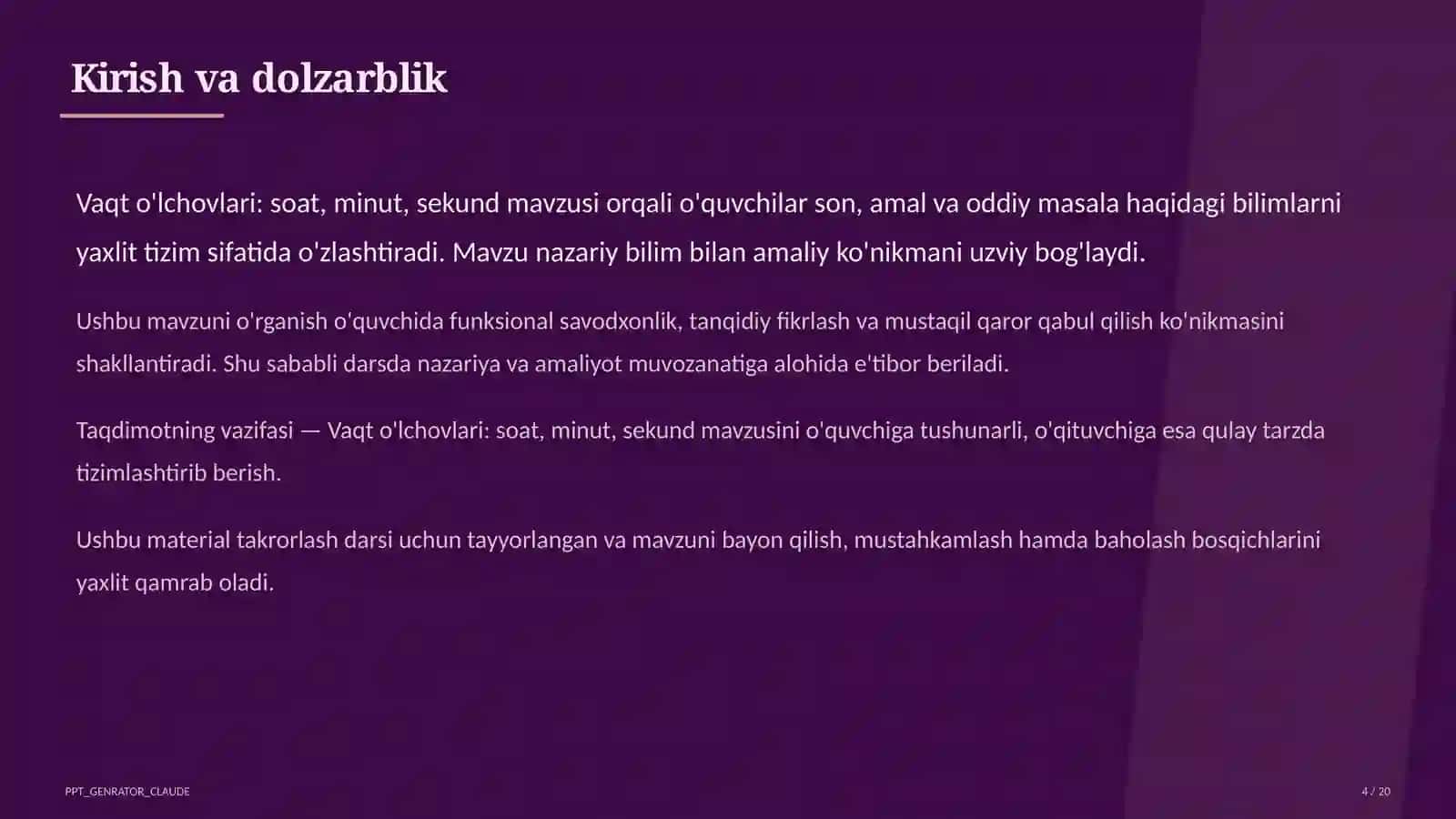 Vaqt o'lchovlari: soat, minut, sekund (3-sinf) 4