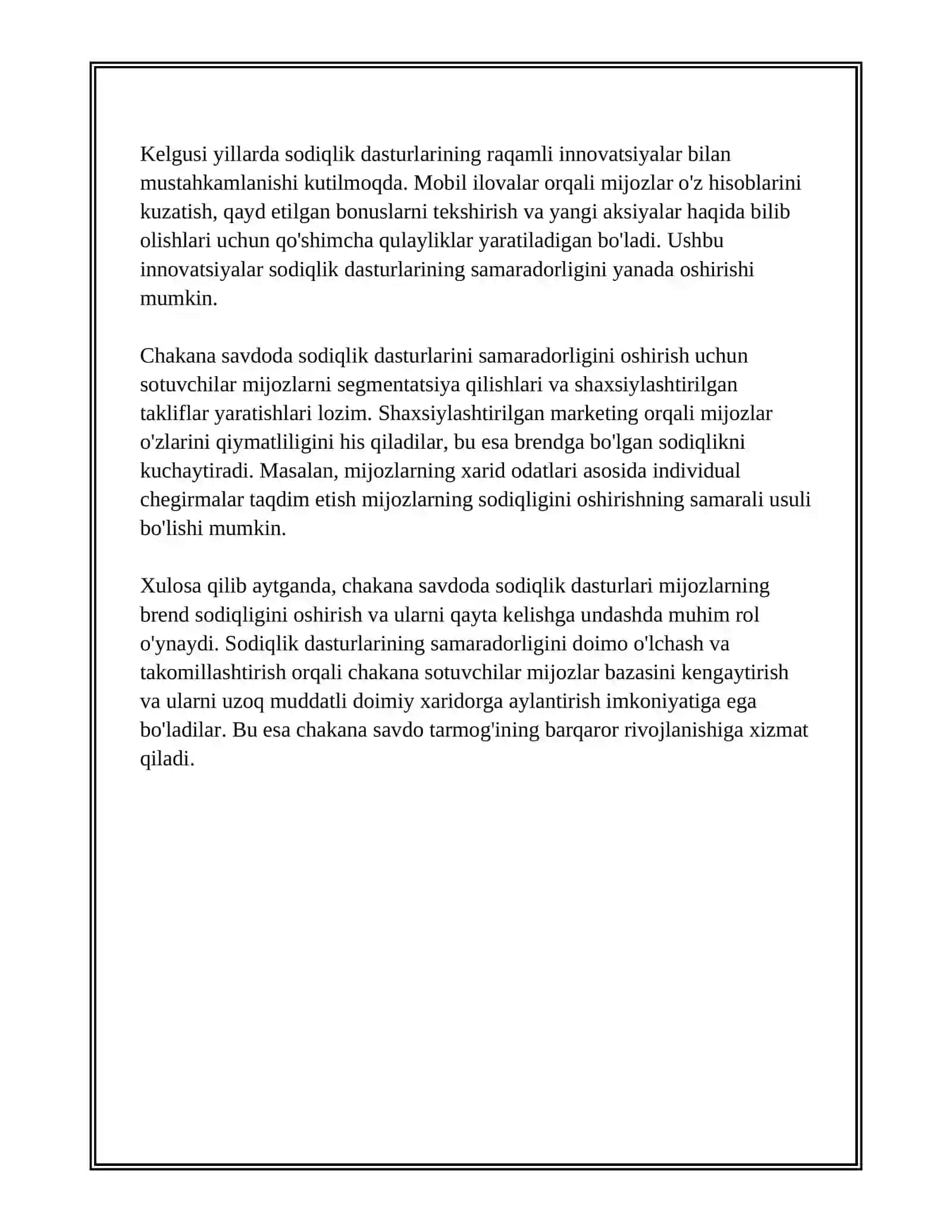 ISTE'MOLCHILARNING SODIQLIGI: CHAKANA SAVDODA SODIQLIK DASTURLARINING SAMARADORLIGI 4