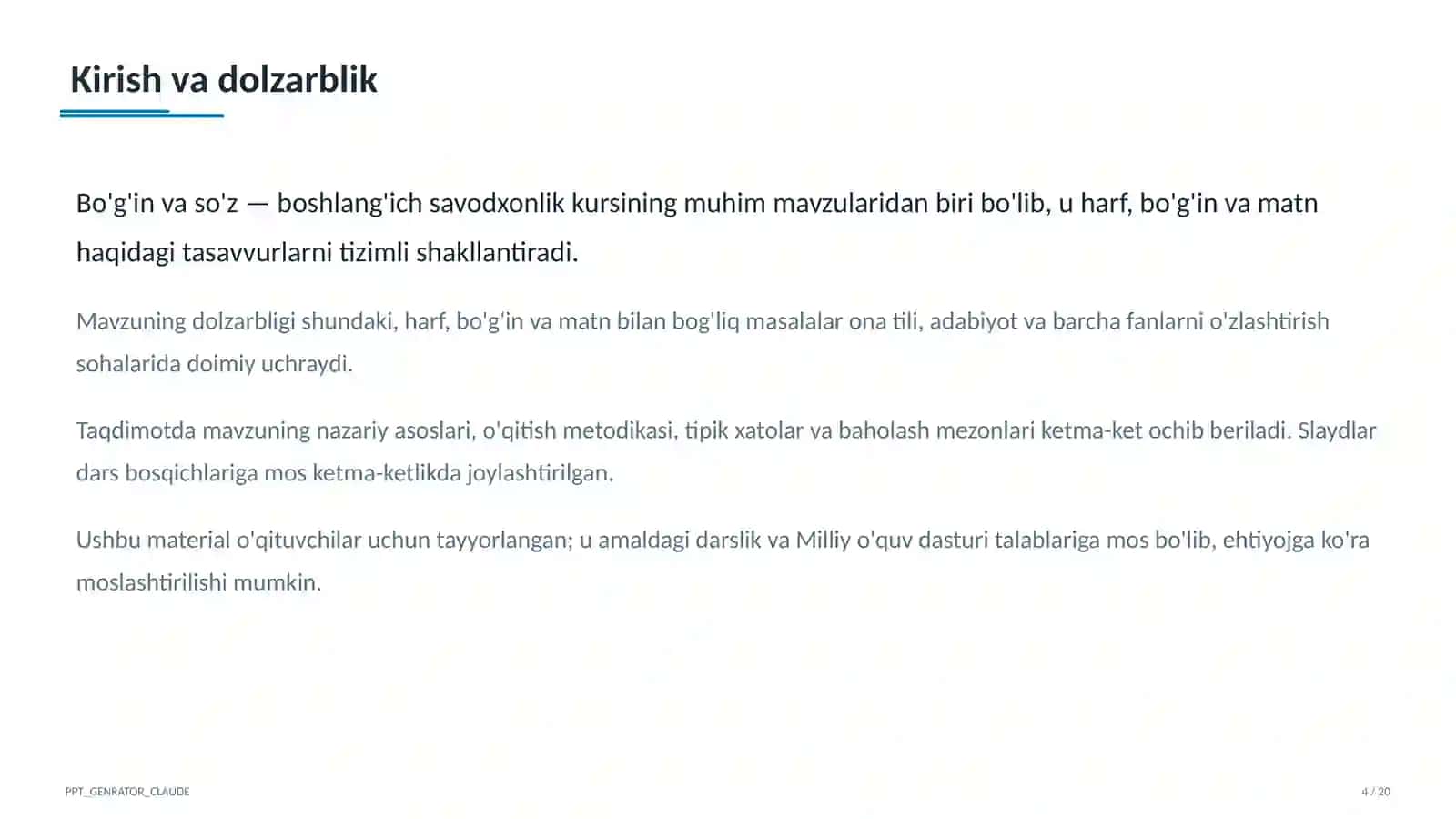 Bo'g'in va so'z (1-sinf) 4