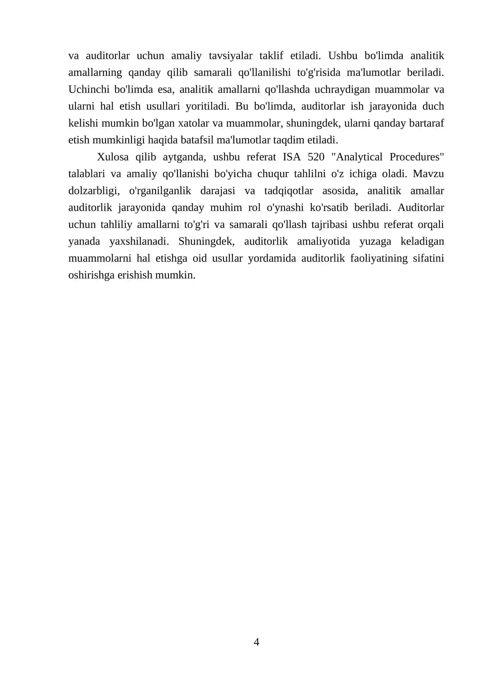 "Tahliliy amallar: ISA 520 “Analytical Procedures” talablari va amaliy qoʻllanishi" 4