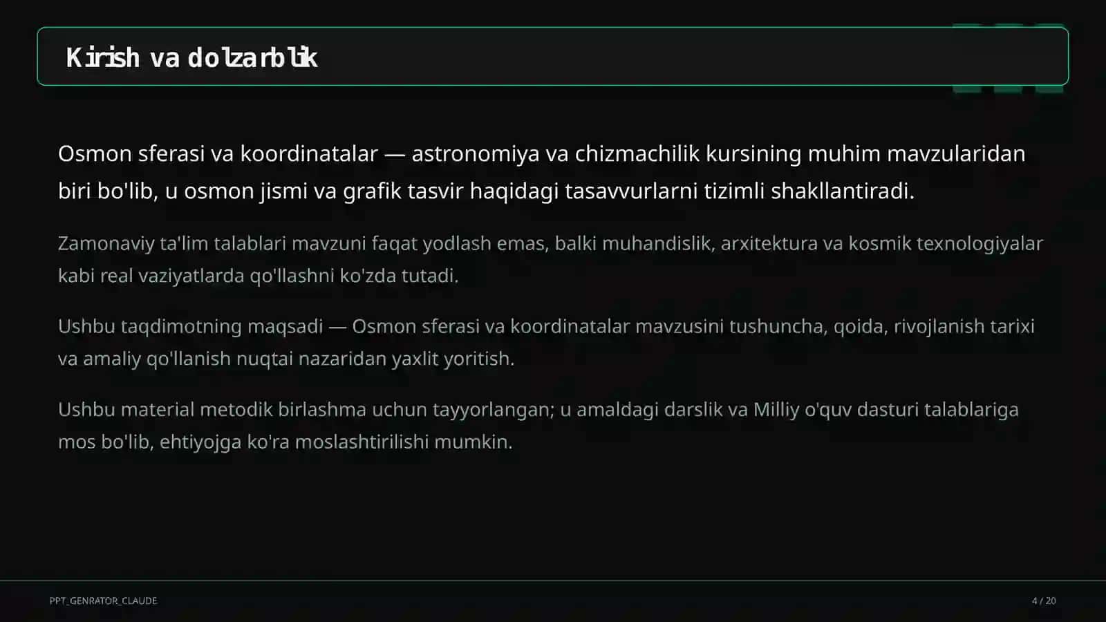 Osmon sferasi va koordinatalar (10-sinf) 4