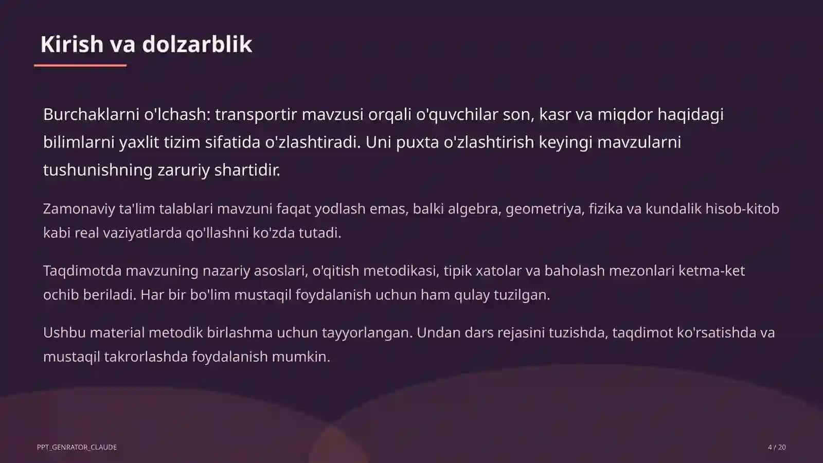 Burchaklarni o'lchash: transportir (5-sinf) 4