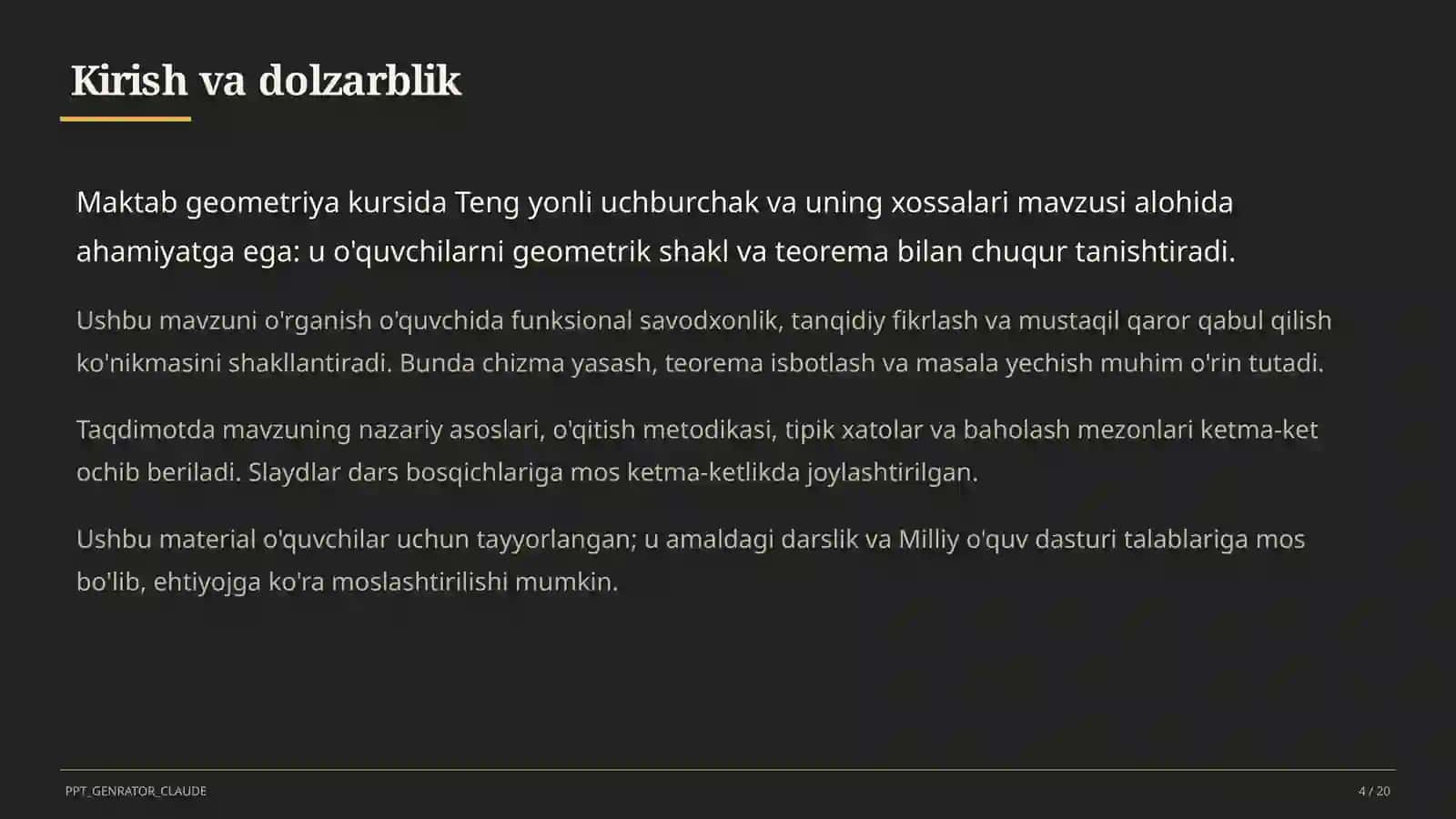 Teng yonli uchburchak va uning xossalari (7-sinf) 4
