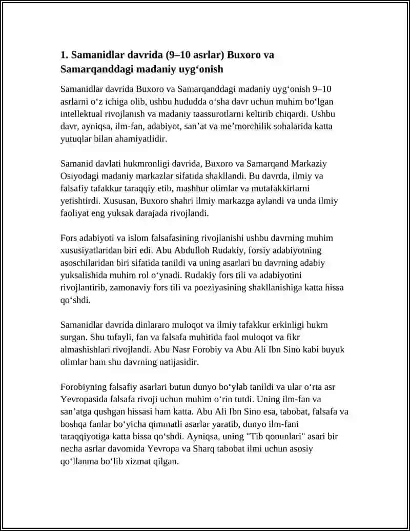 Samanidlar davrida (9–10 asrlar) Buxoro va Samarqanddagi madaniy uygʻonish 4