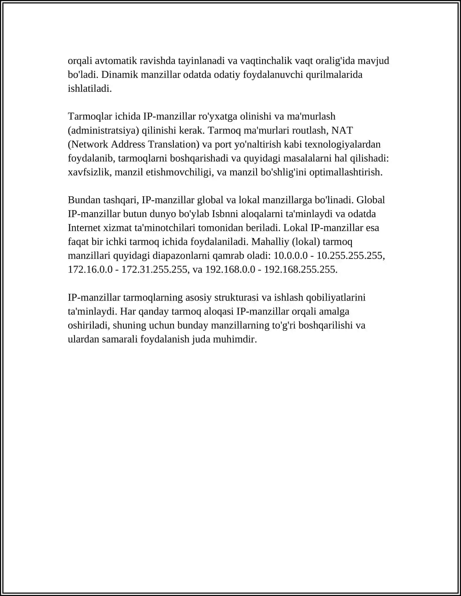 KOMPUTER TARMOQLARIDA MANZILLASH TUSHUNCHASI 4