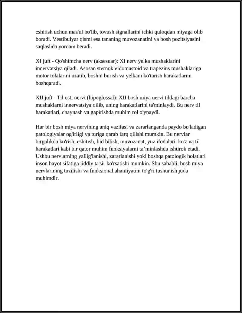 Juft bosh miya nervlari (I, II, III, IV, VI, VIII, XI, XII) tasnifi 4