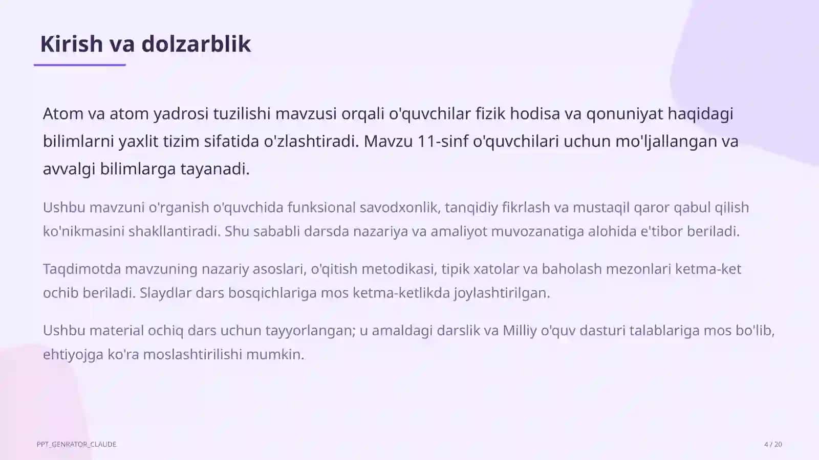 Atom va atom yadrosi tuzilishi (11-sinf) 4