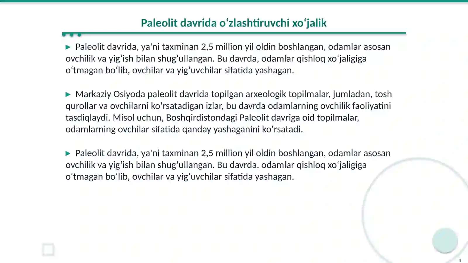 Markaziy Osiyo xalqlarining o‘zlashtiruvchi xo‘jalik shaklidagi madaniyatlari 4