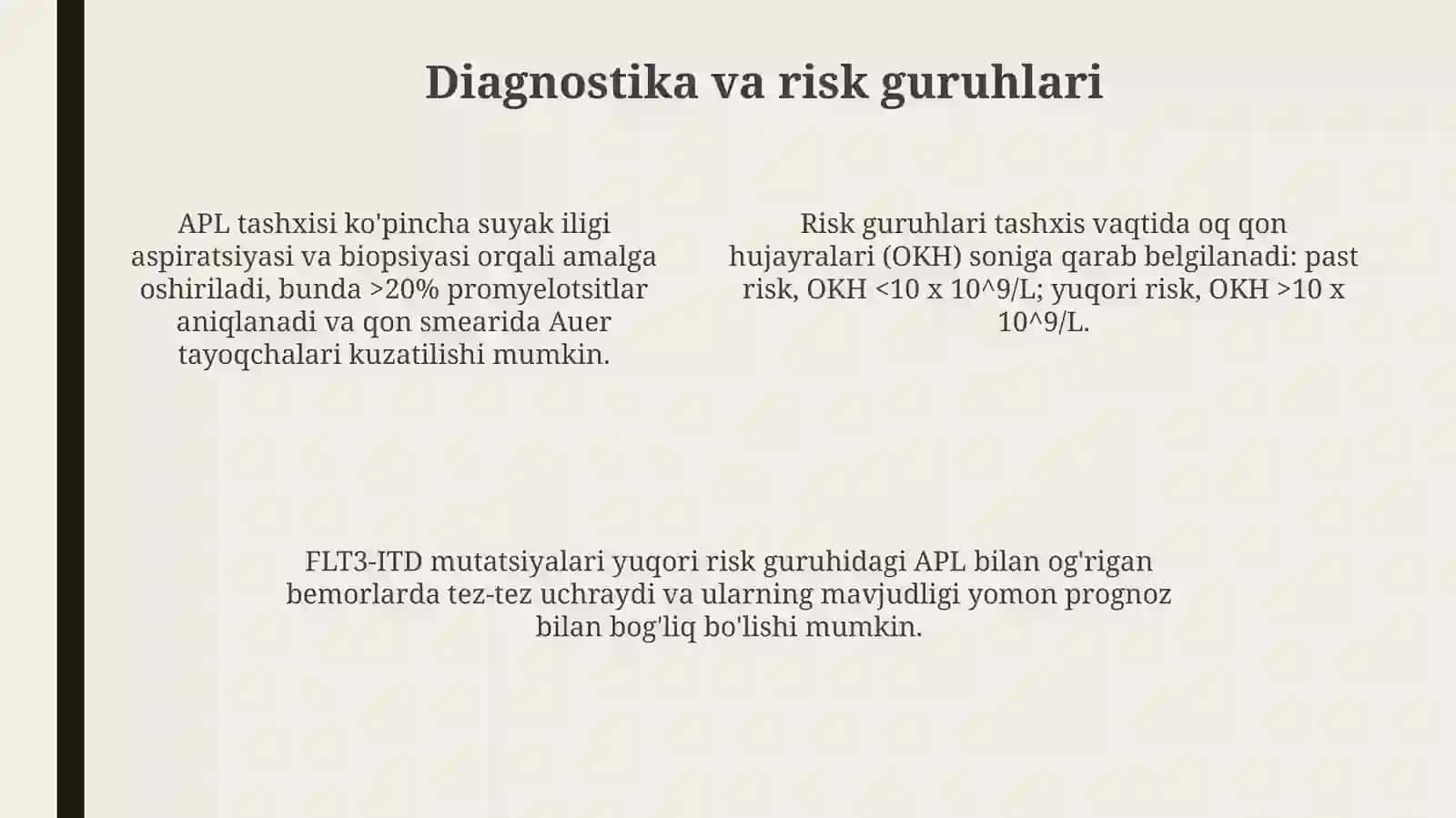 Oʻtkir promielositar leykoz etiologiya,patogenez, klinika, diagnostika, davolash printsiplari 4
