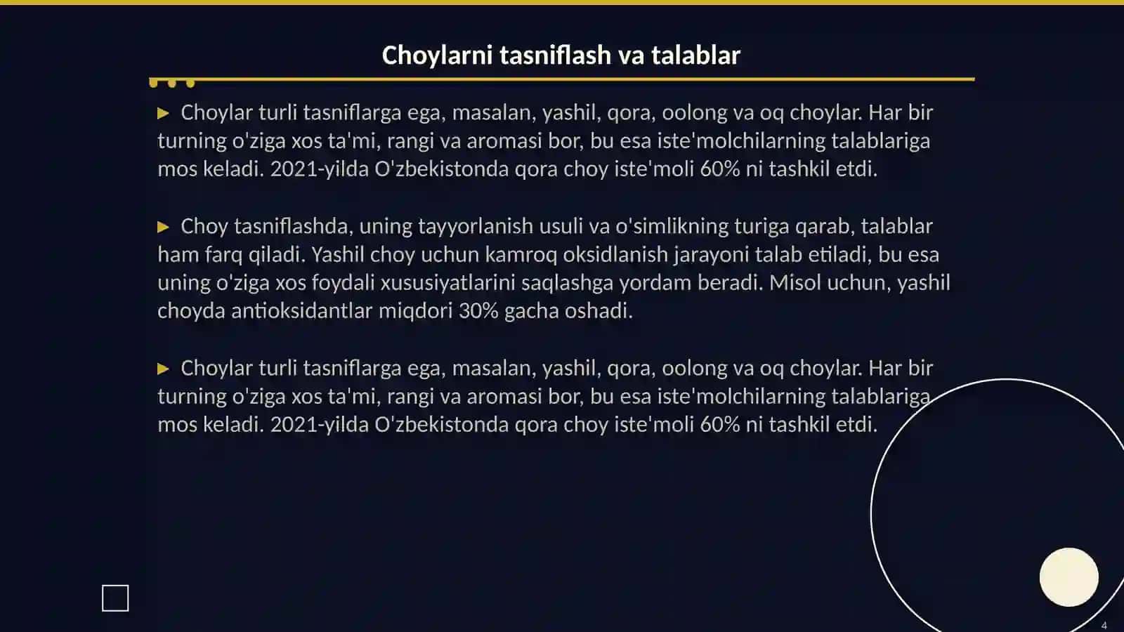 Choylarni sifatida talablar 4
