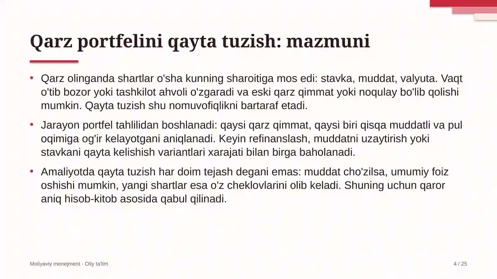 Qarz portfelini qayta tuzish: mohiyati 4