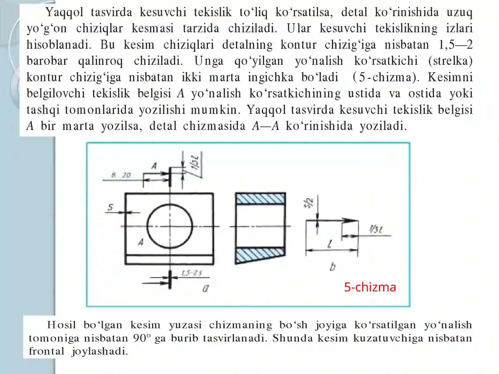 KESIMLAR HAQIDA UMUMIY TUSHUNCHA. CHIZMALARDA MATERIALLARNING GRAFIK BELGILANISHI.pptx 4