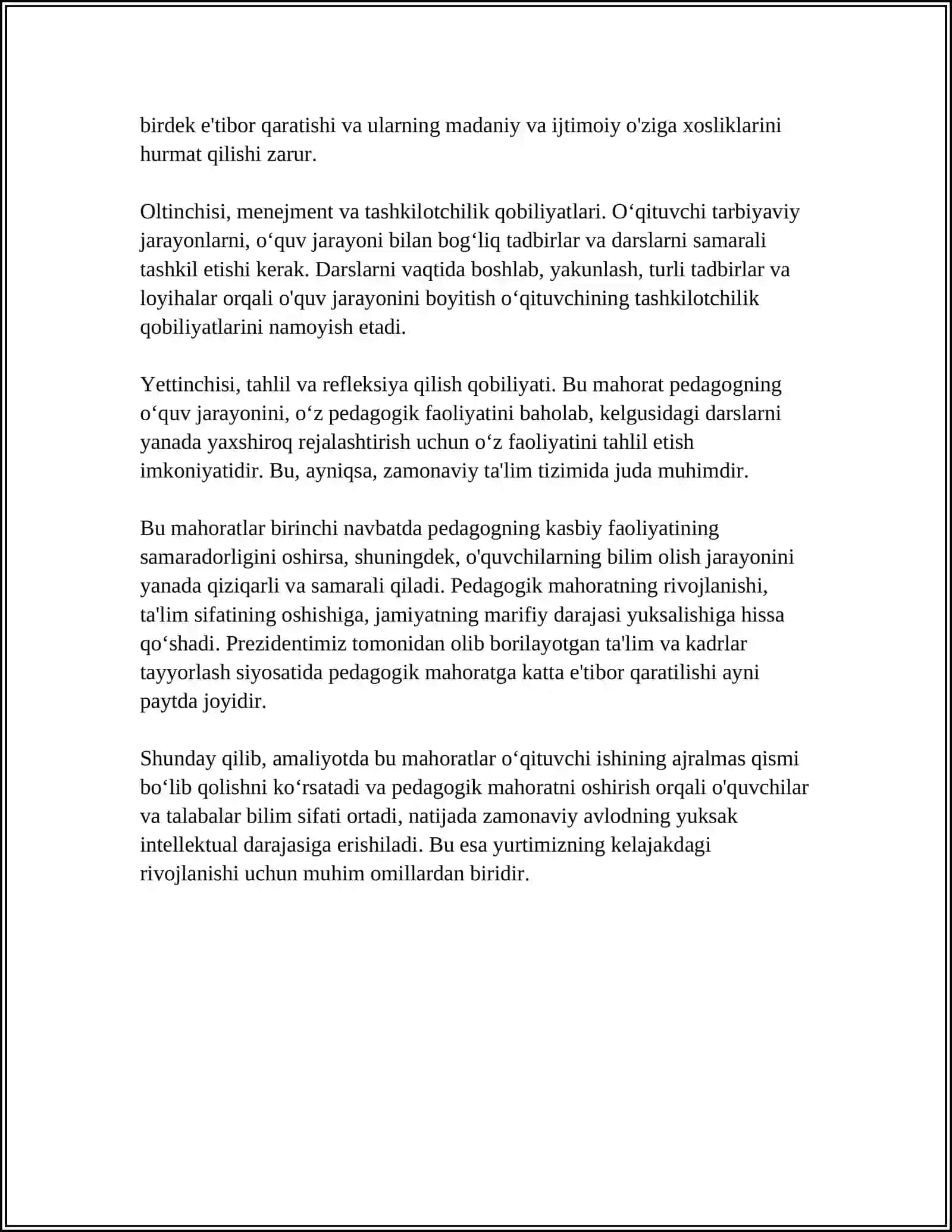 PEDAGOGIK MAHORAT FANI HAQIDA TUSHUNCHA. FANNING ASOSIY VAZIFALARI VA TARKIBIY QISMLARI 4