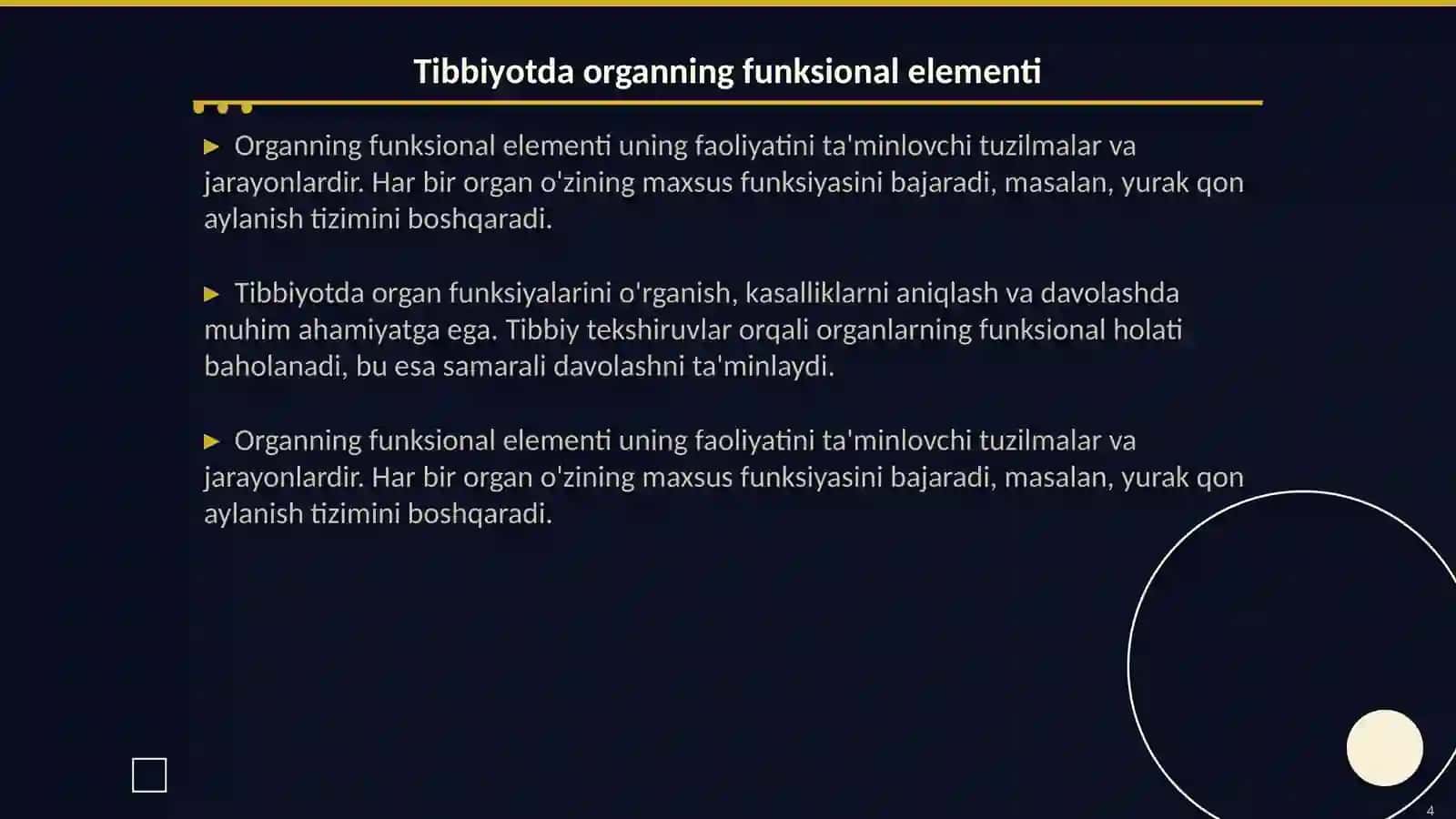 Funksional tinch holat.Tibbiyotda organning funksional elementi. Bez toʻqimasing fiziologiyasi 4