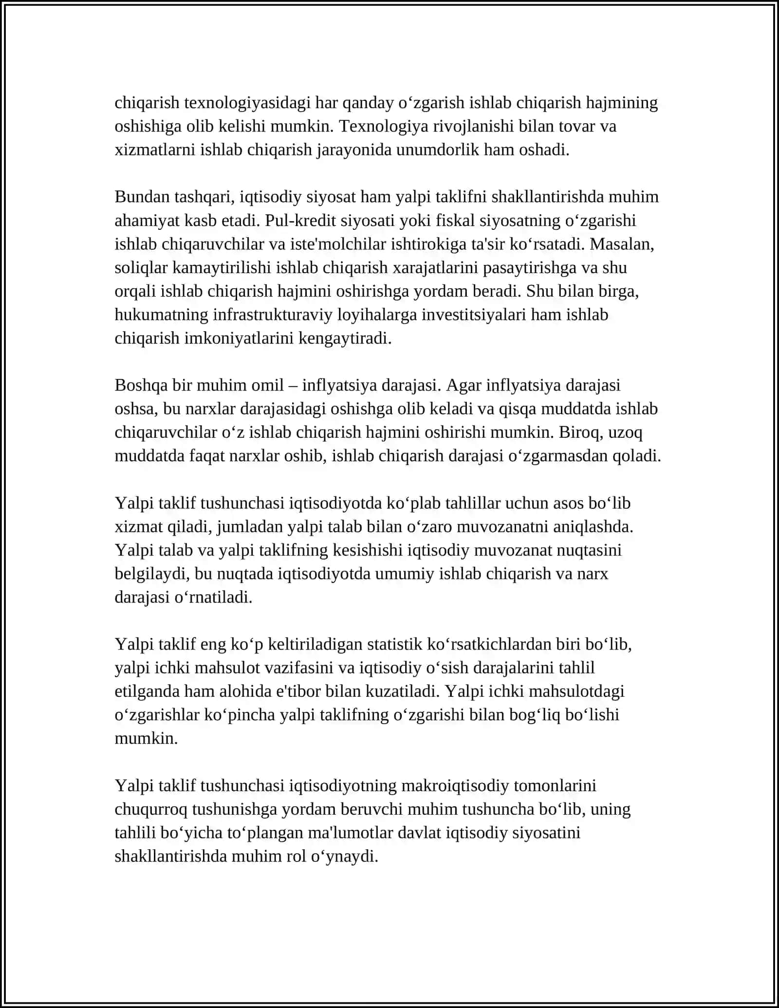 Yalpi Taklif Tushunchasi 4