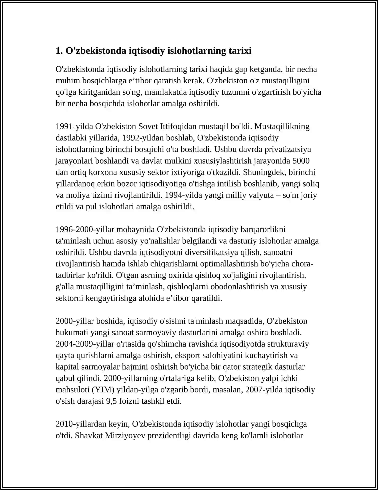 O‘ZBEKISTONDA IQTISODIY ISLOHOTLARNING AMALGA OSHIRILISHI 4