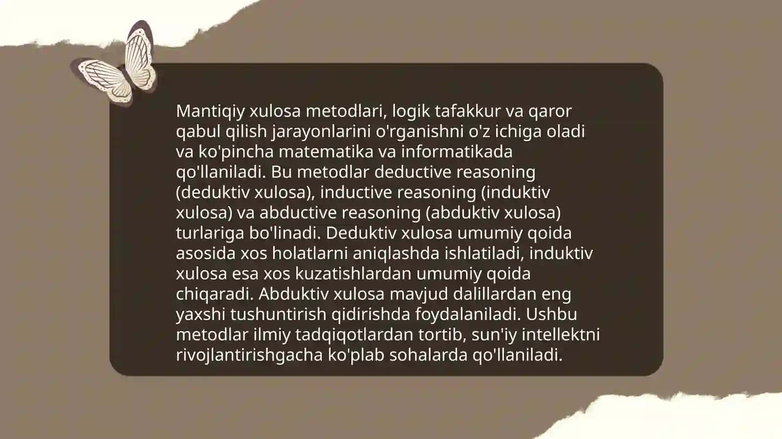 Xulosa chiqarishning umumiy mantiqiy tavsifi 4