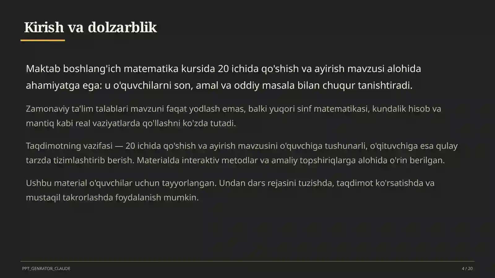 20 ichida qo'shish va ayirish (1-sinf) 4
