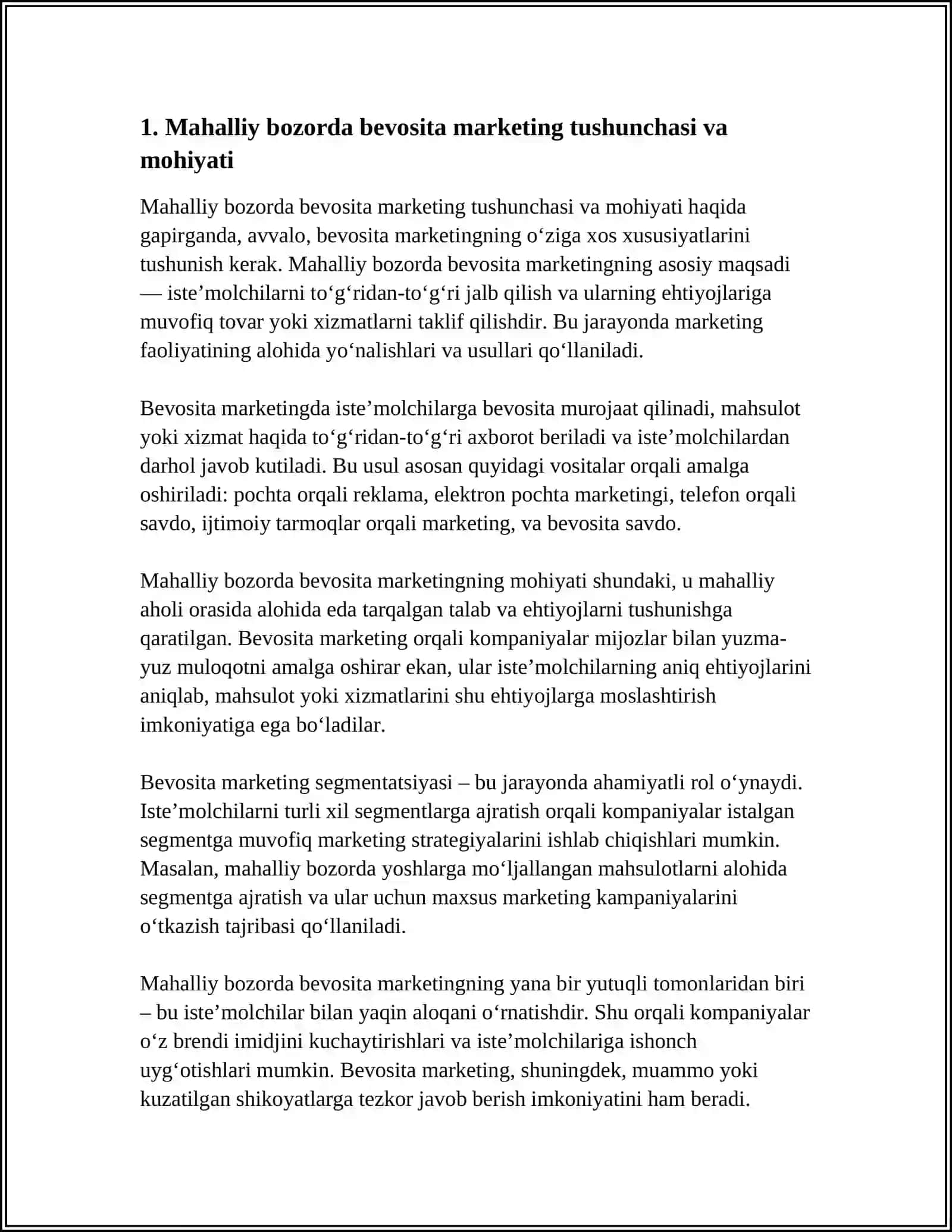 MAHALLIY BOZORDA BEVOSITA MARKETINGNING O'ZIGA XOS XUSUSIYATLARI 4