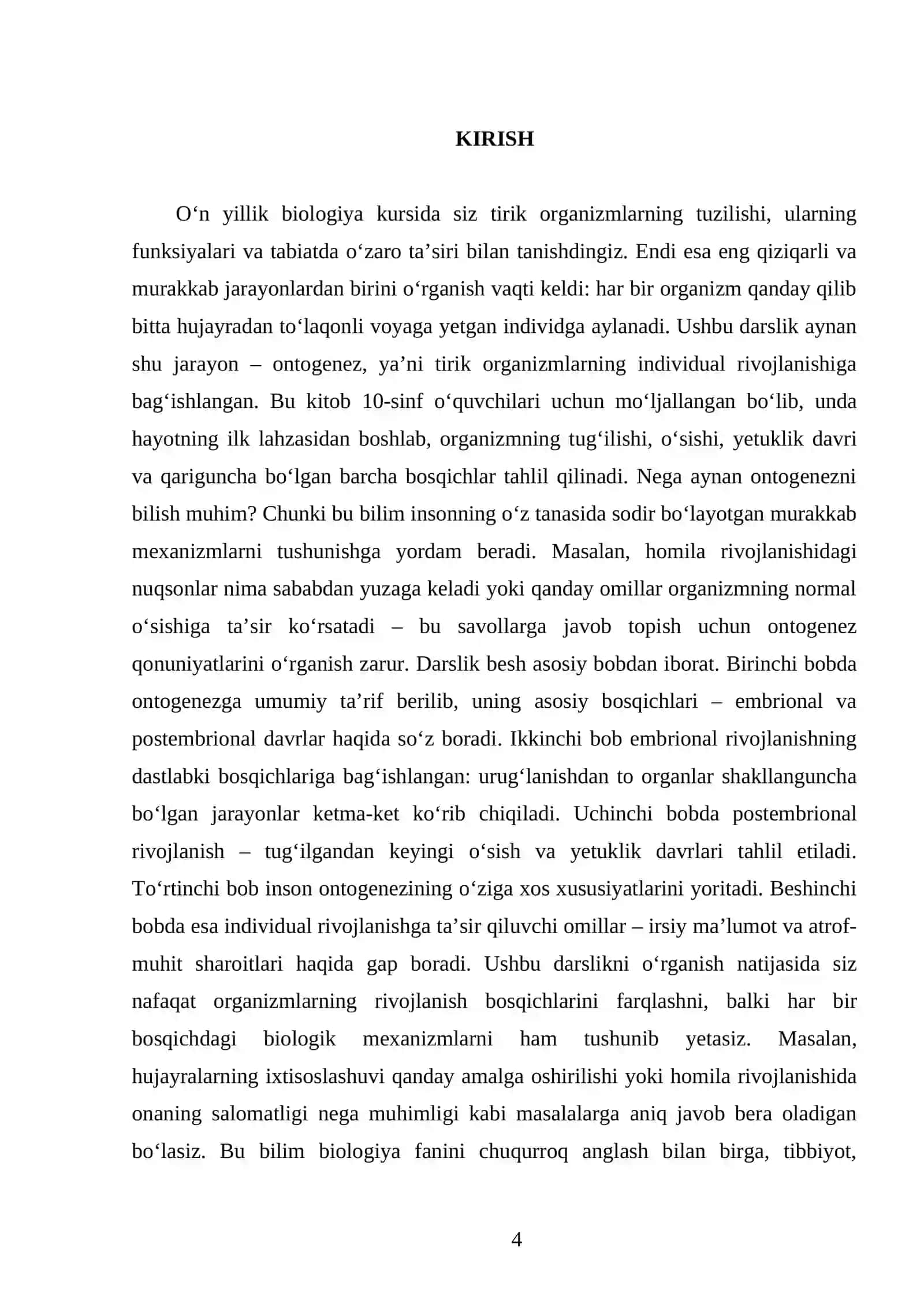 ONTOGENЕZ – TIRIK ORGANIZMLARNING INDIVIDUAL RIVOJLANISHI. 10 - SINF 4