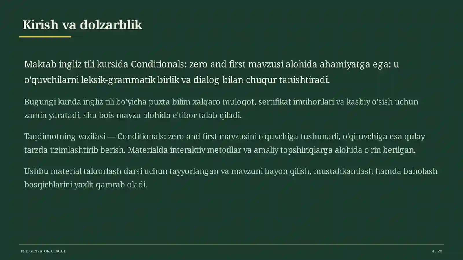 Conditionals: zero and first (8-sinf) Ingliz tili (1– 11) 4